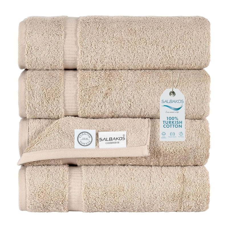 Salbakos Cotton Bath Towels Turkish Cotton Soft Absorbent Set of 4 - 27x54 - Taupe