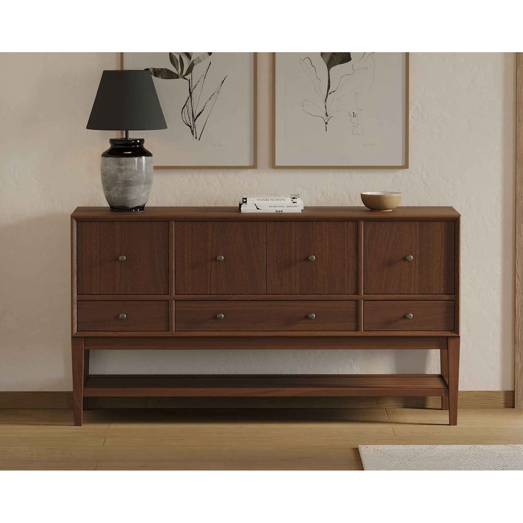Mid-Century Modern Wood Sideboard, Fully Assembled, Brown