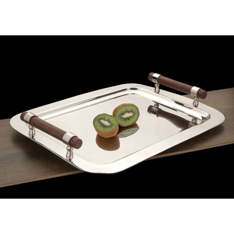 15.75 x 22" Stainless Steel Tray with Wood Handle
