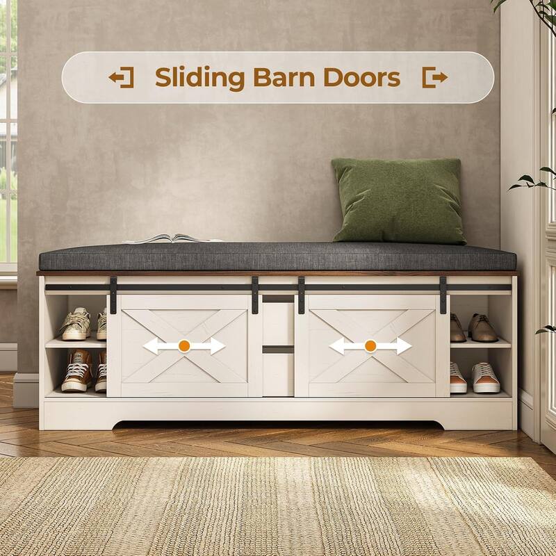Storage Bench with Cushion Adjustable Shelf Shoe Rack Cabinet