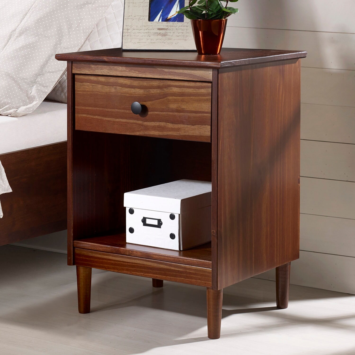 Shop Offex Modern Design 1 Drawer Solid Pine Wood Nightstand In Painted Finish Walnut Overstock 23554464