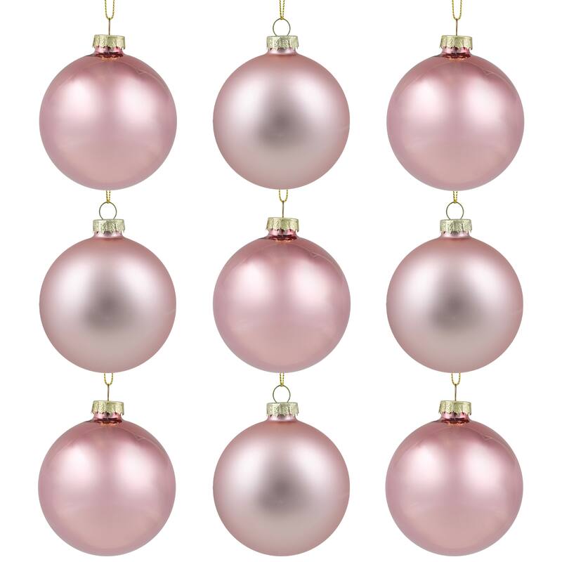 9ct Shiny Matte Pink Gold Glass Ball Christmas Ornaments 2.5" (65mm)