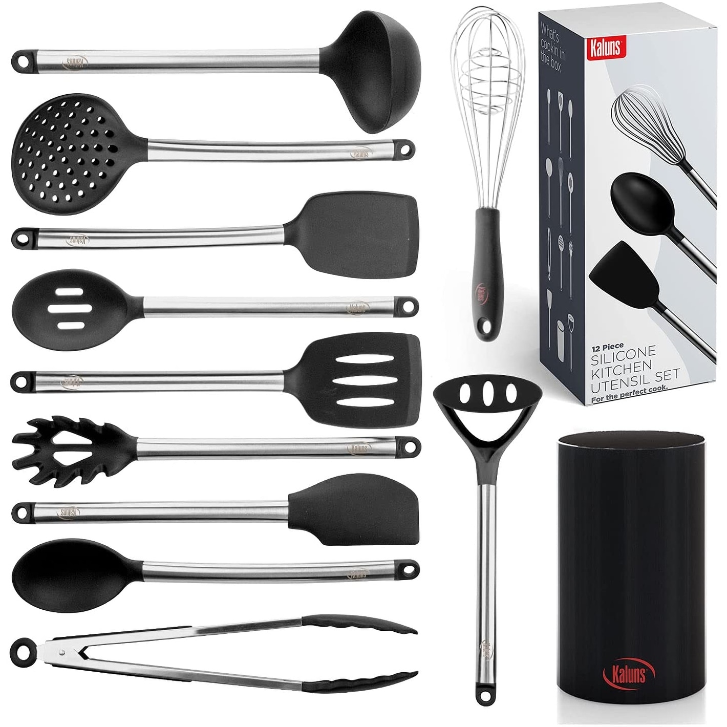Kuke Stainless Steel Silicone Kitchen Utensil Essential Cooking Spoons Kitchen Gadgets Black 