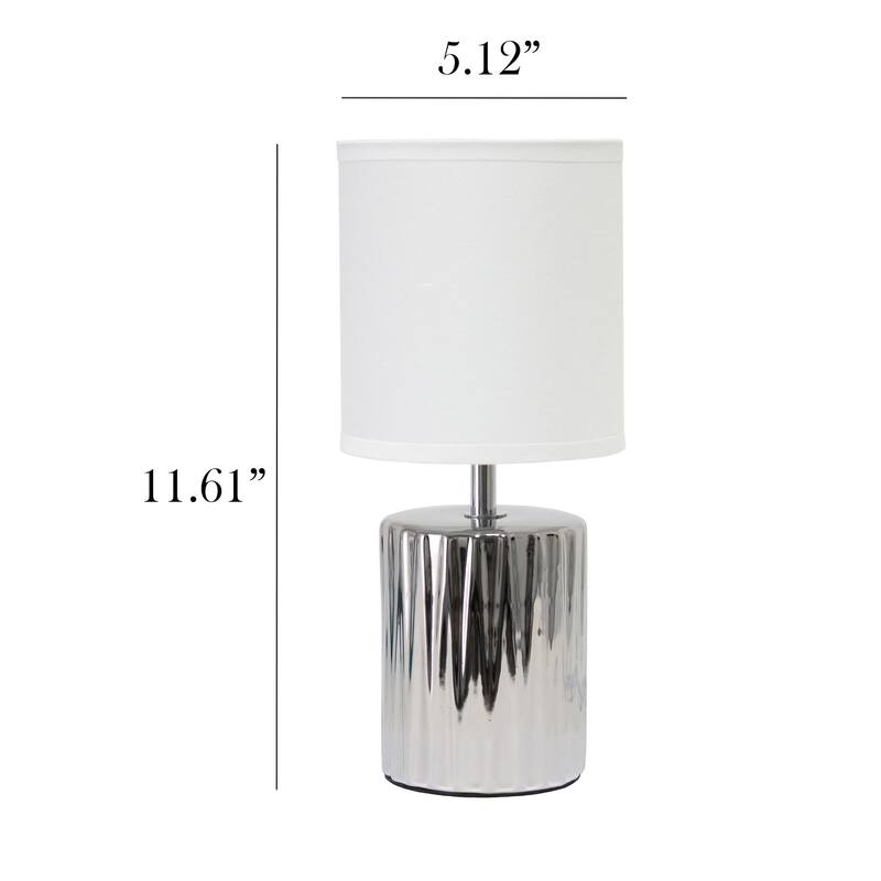 Tall Ruffled Capsule Ceramic Bedside Table Desk Lamp with Drum Shade - 11.5" - Silver and White