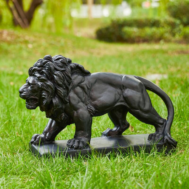 Glitzhome 24.5"L MGO Guardian Walking Lion Statue Indoor Outdoor Garden Sculpture Front Door Porch Decor