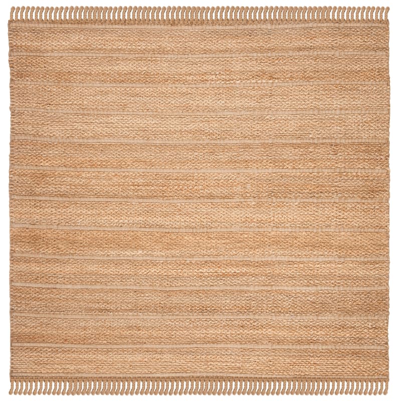 SAFAVIEH Handmade Natural Fiber Kamila Jute Tassel Rug - 6' Square - Natural/Light Grey