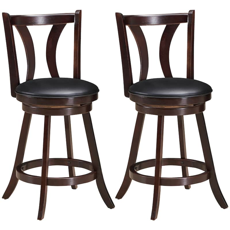 Gymax Set of 2 Swivel Bar stool 24'' Counter Height Leather Padded - See Details - Counter Height - Brown - Set of 2