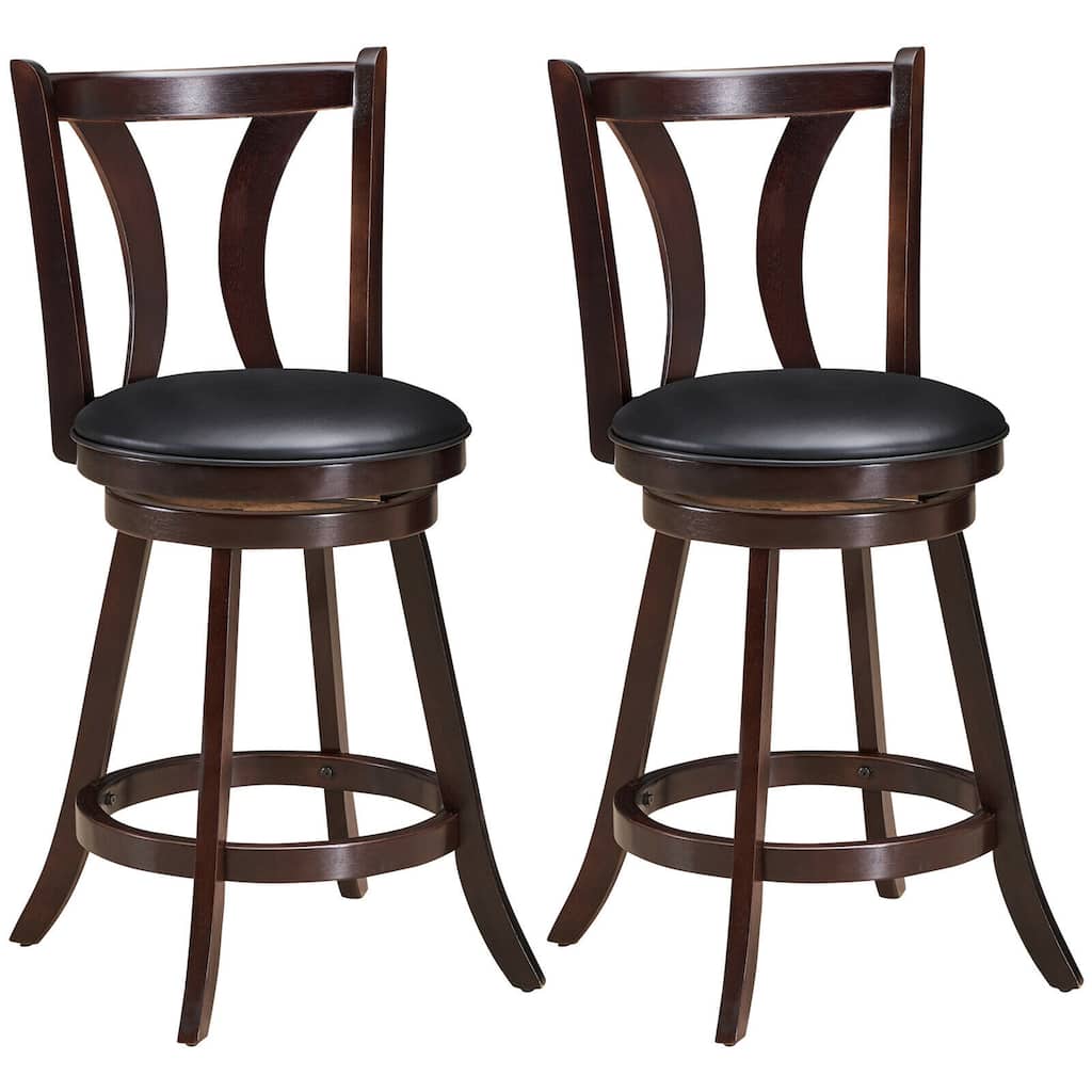 Gymax Set of 2 Swivel Bar stool 24'' Counter Height Leather Padded - See Details