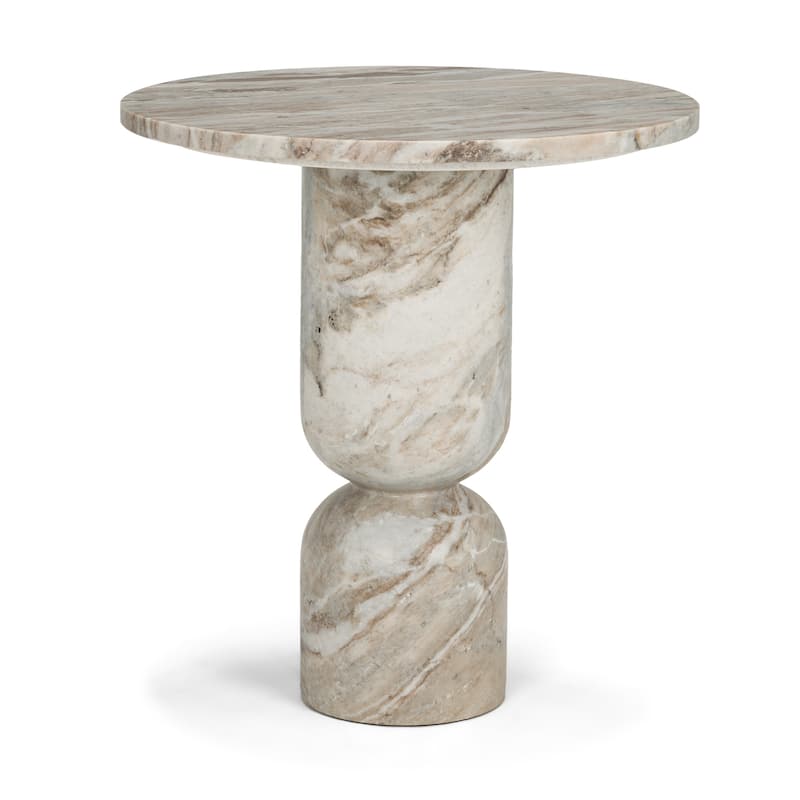 Nylah Solid Pink Marble Round Accent Table - Pink