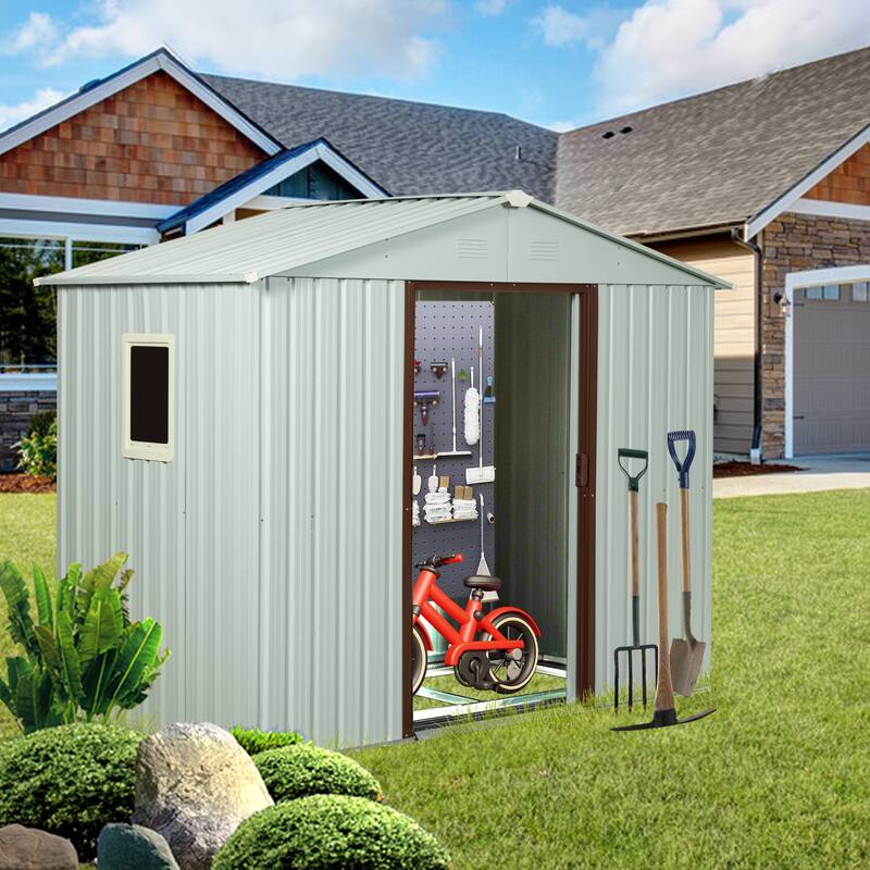 8 ft. x 4 ft. Outdoor Galvanized Metal Storage Shed with Window - White
