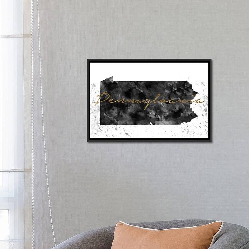 iCanvas "Pennsylvania Black And White Gold" by WallDecorAddict Framed Canvas Print
