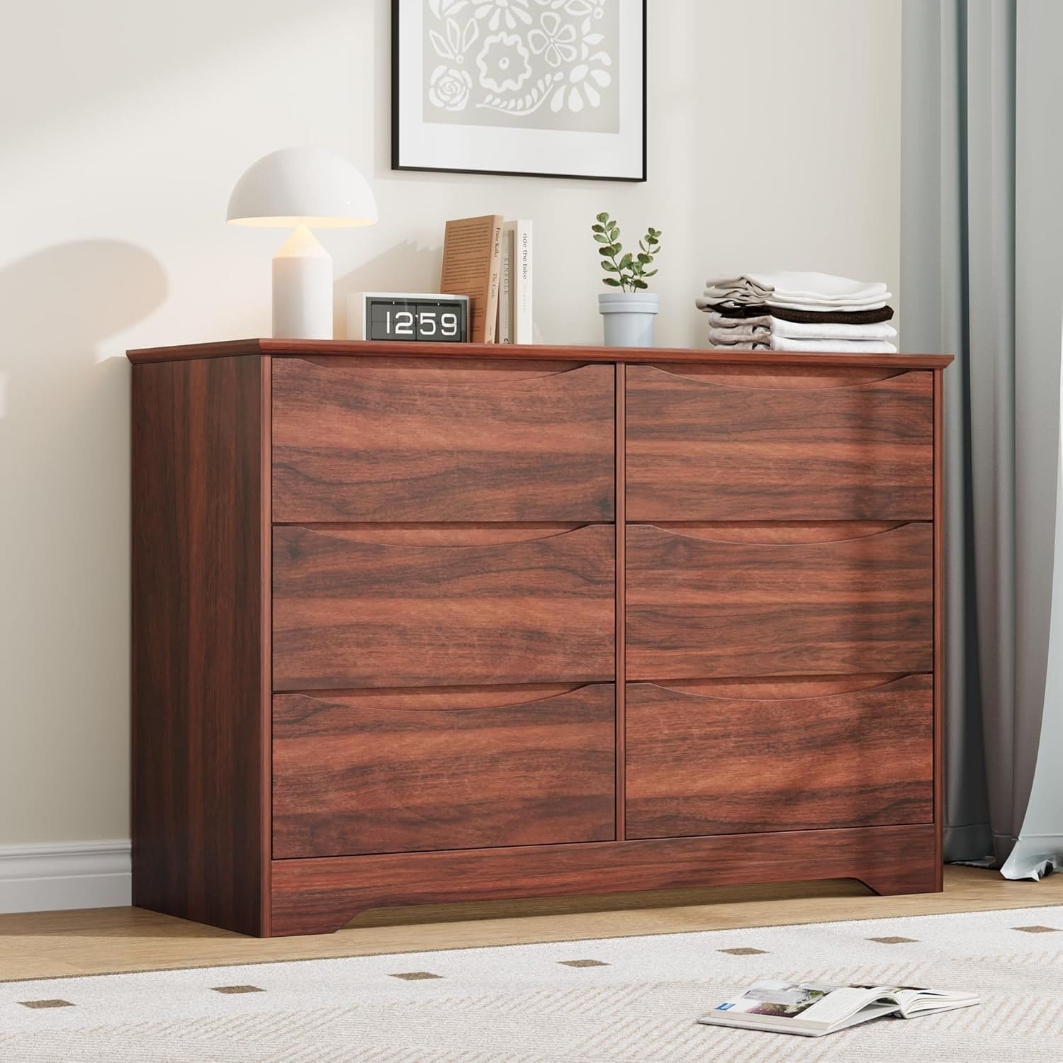 6 Drawer Wooden Dresser for Bedroom, Tall Storage Chest with Wide Top, White