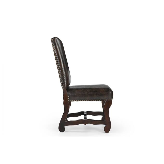 HomeRoots Set of Two Dark Brown Leather And Wood Dining Side Chairs - 22 in. x 41.5 in. x 24 in.
