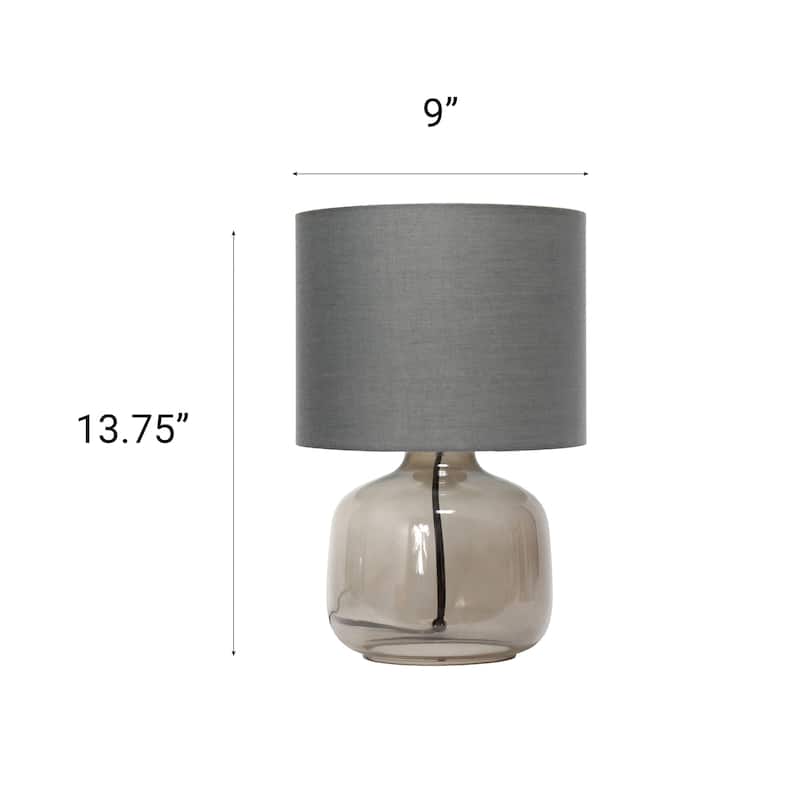 13.75" Modern Round Glass Table Lamp with Fabric Drum Shade for Bedroom or Living Room - 9"L x 9"W x 13.75"H