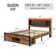 preview thumbnail 7 of 6, Queen Bed Frame with Storage, Charging Station, LED & Pet Bed, Rustic Brown