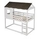preview thumbnail 6 of 7, Twin Over Twin Floor Bunk Bed Wood Loft Bed with Roof, Window, Guardrail, Ladder (Antique White)