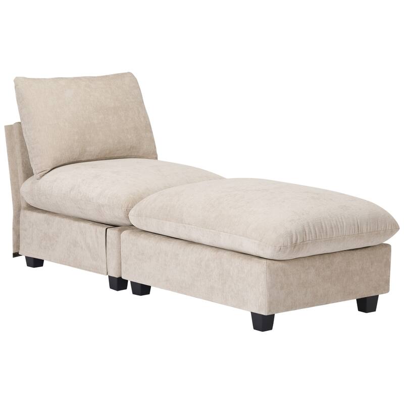 Lucca Chenille Upholstered Single Sofa Chair with Ottoman - Taupe