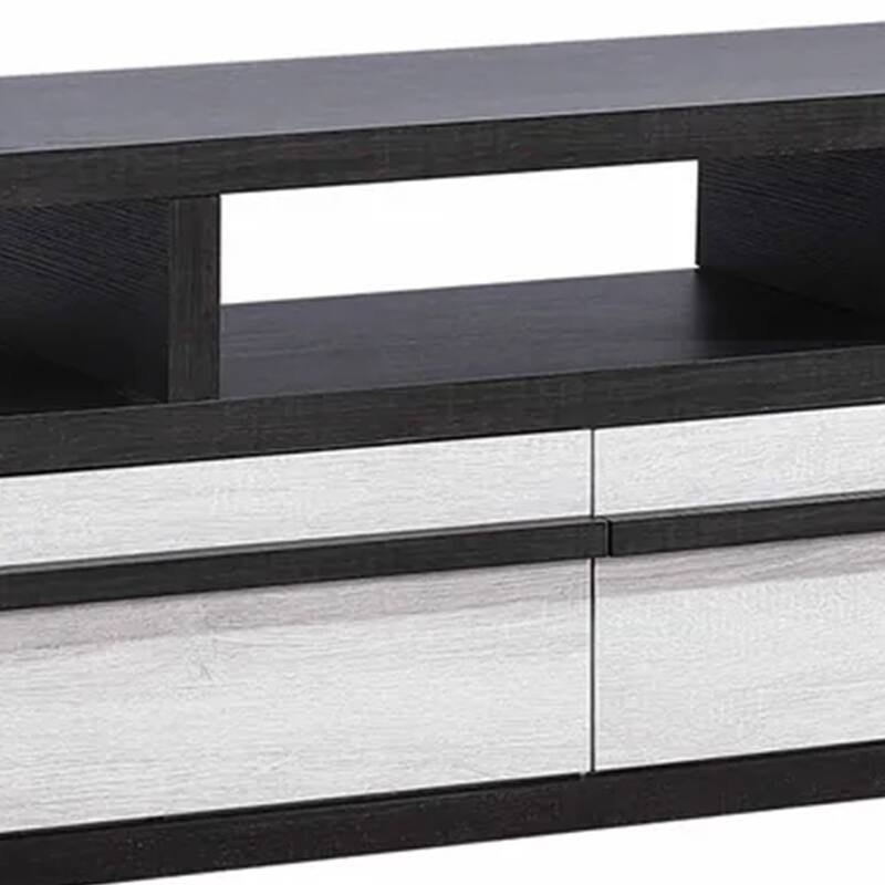 Ruthe TV Stand Media Cabinet with 2 Drawers, Shelves, Black and White Wood