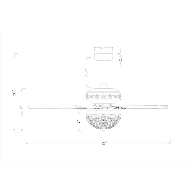 Jacira 52 Inch Antique Copper Crystal Ceiling Fan with Remote - N/A