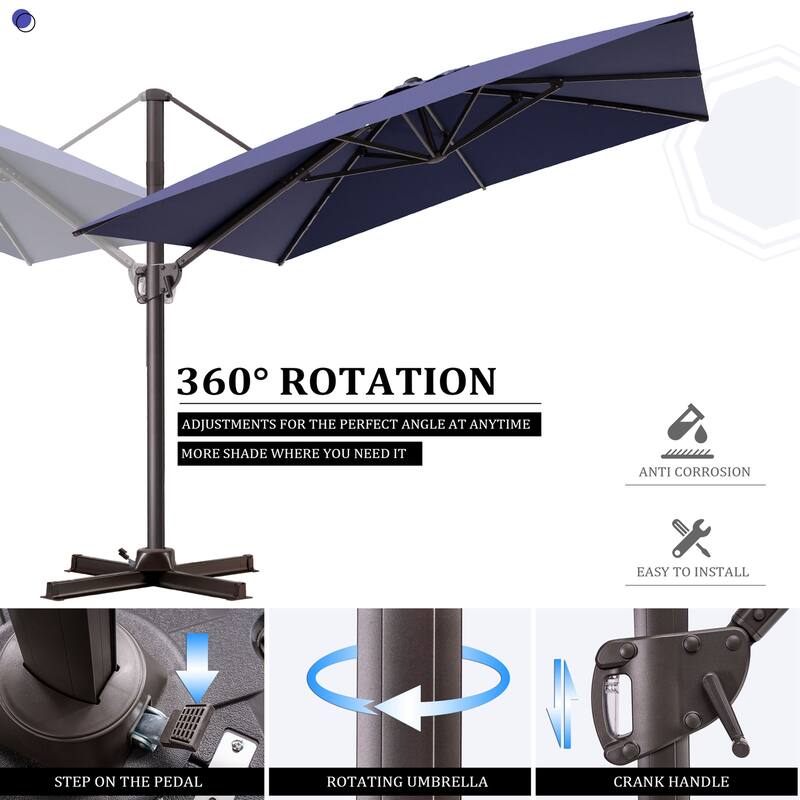 Outdoor Patio Umbrella 9 FT x 11 FT Cantilever-Offset Umbrella with No Base