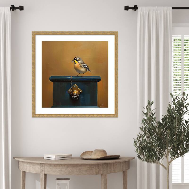 Birdy by Tradelink inhouse artist Wood Framed Wall Art Print - Mila Dark Gold