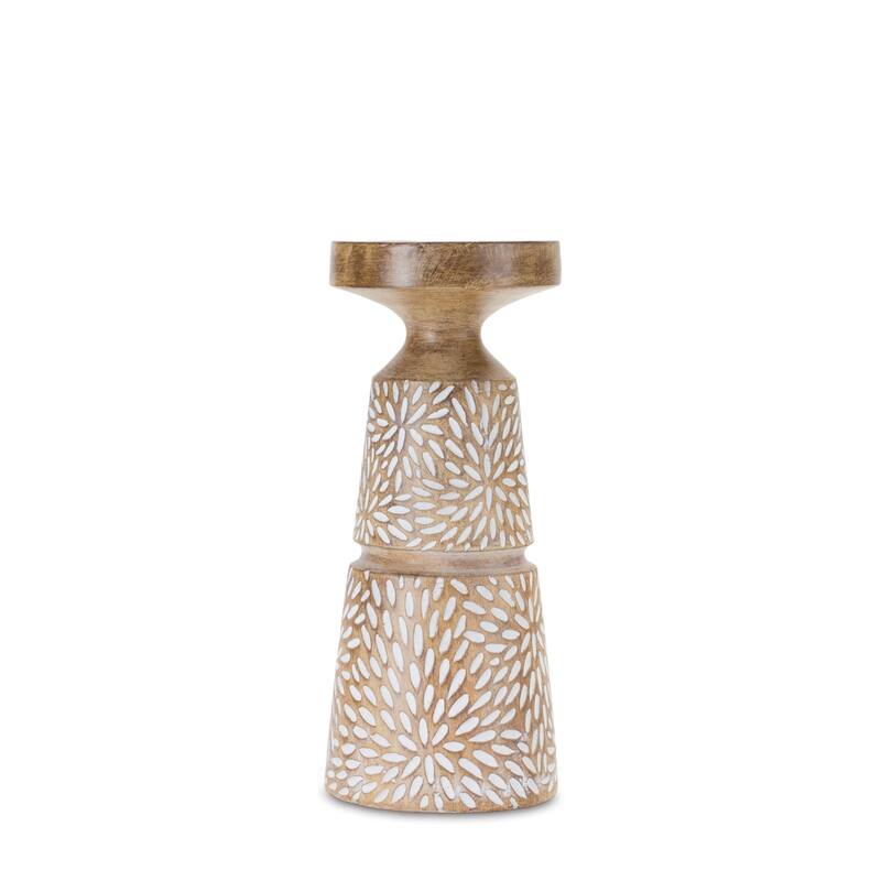 Etched Starburst Pillar Candle Holders 12.25" Brown and White Set of 3