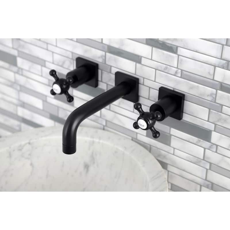 Kingston Brass Metropolitan Two-Handle 3-Hole Wall Mount Bathroom Faucet - Matte Black