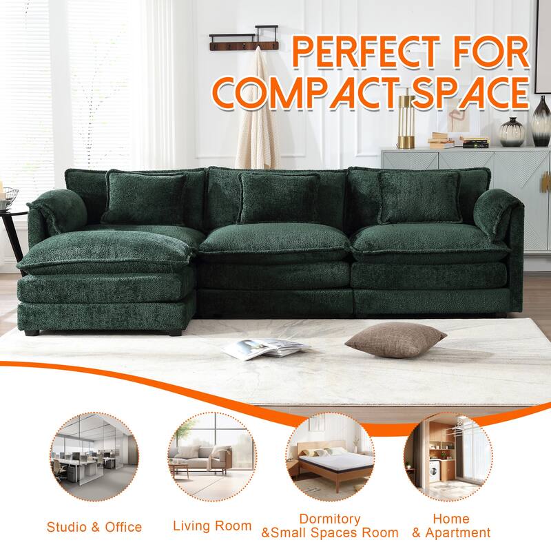 Chenille Fabric L-Shape Comfy Oversized three-seat Modular Sectional Sofa