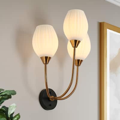 Modern 3-Light Gold Opal Glass Wall Sconce Bathroom Vanity Light - Opal&Brass Gold - 15.3"W*20.8"H