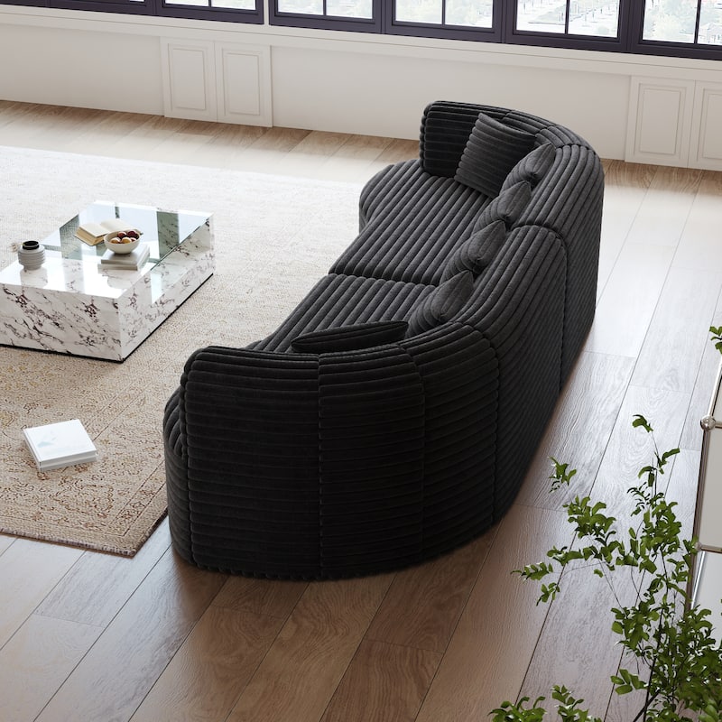 Oversized Modular Curved Sectional Sofa, Comfy Corduroy Upholstered Boneless Cloud Sofa, Memory Foam Floor Sofa with 6 Pillows