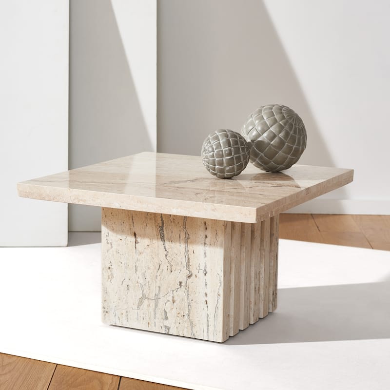 SAFAVIEH Couture Izzat Square Marble Accent Table - 21 In W x 21 In D x 12 In H - 21"W x 21"D x 12"H - Off White