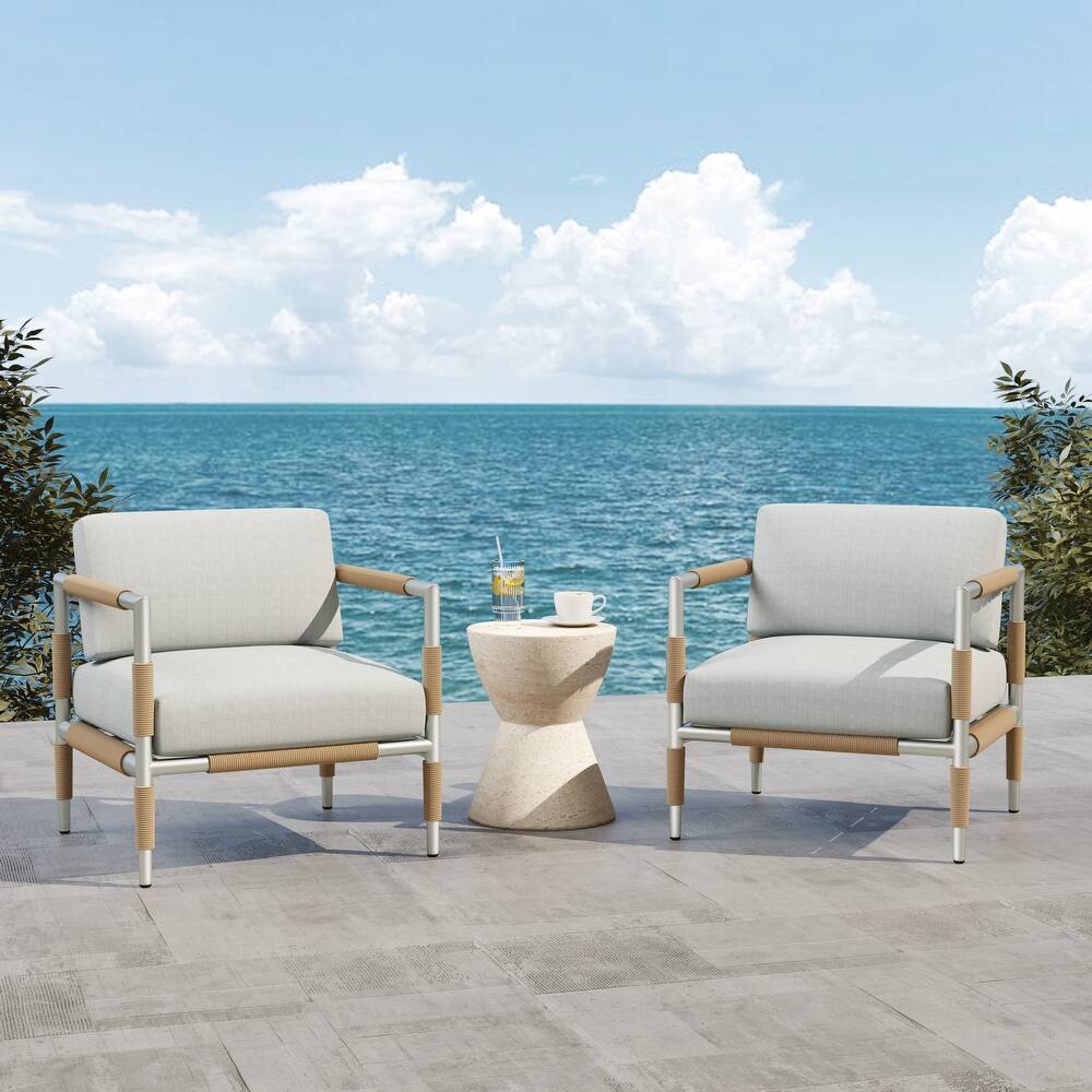 Zefren Outdoor Patio Club Chair with Aluminum, Rope Fabric, Silver by Christopher Knight Home