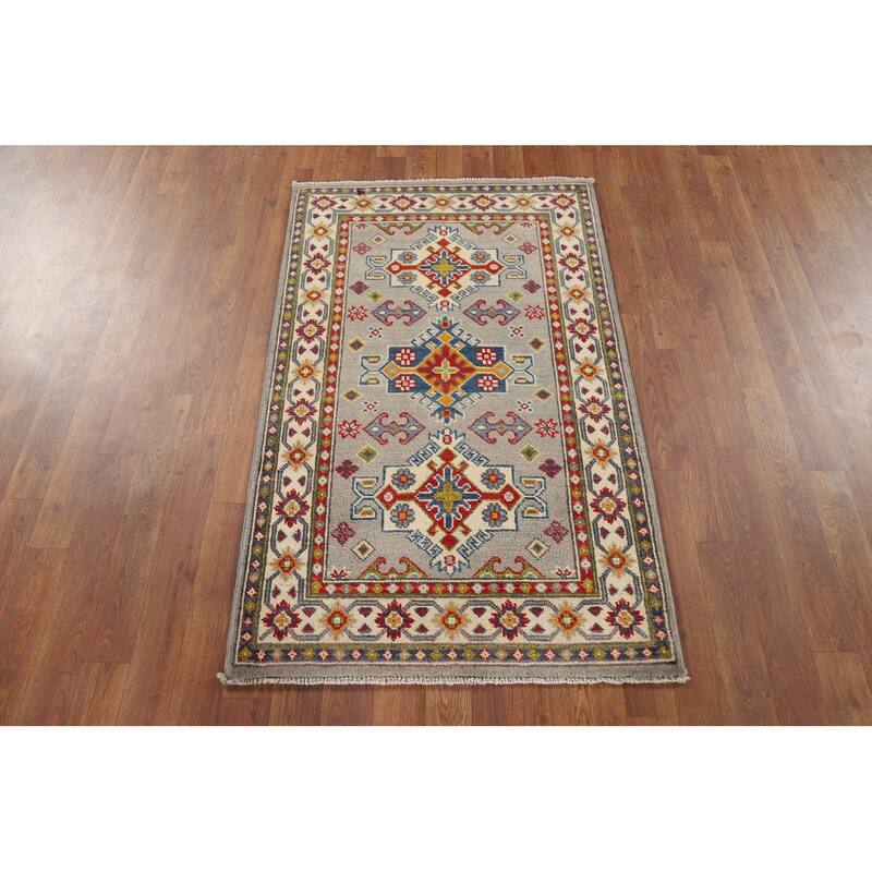 Grey Kazak Foyer Rug Handmade Wool Carpet - 2'6" x 4'1"