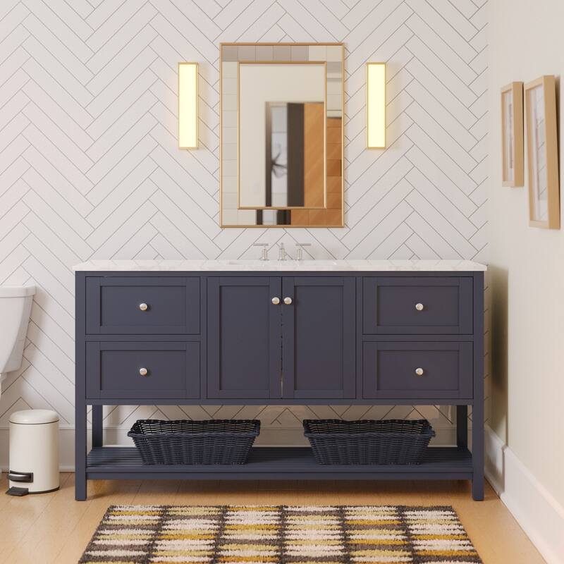 KitchenBathCollection Lakeshore 60" Single Bathroom Vanity with Engineered Carrara Top
