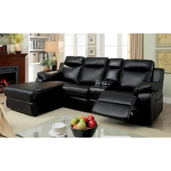 Shop Furniture Of America Faux Leather Reclining Sectional With Chaise Overstock 12509889