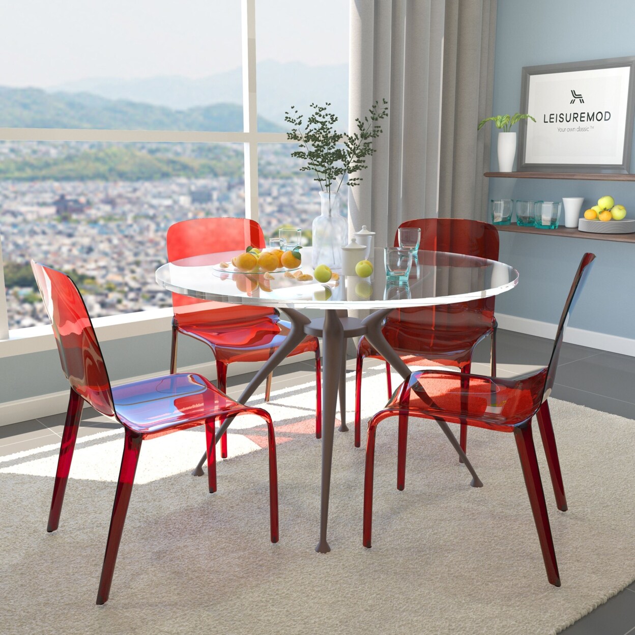 Red dining chairs set of sale 4