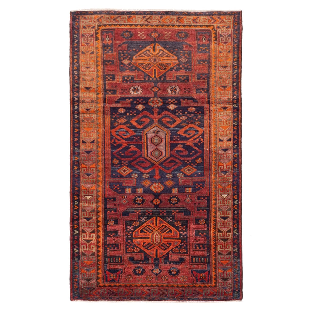 ECARPETGALLERY Hand-knotted Melis Vintage Dark Navy, Red Wool Rug - 4'9 x 8'1