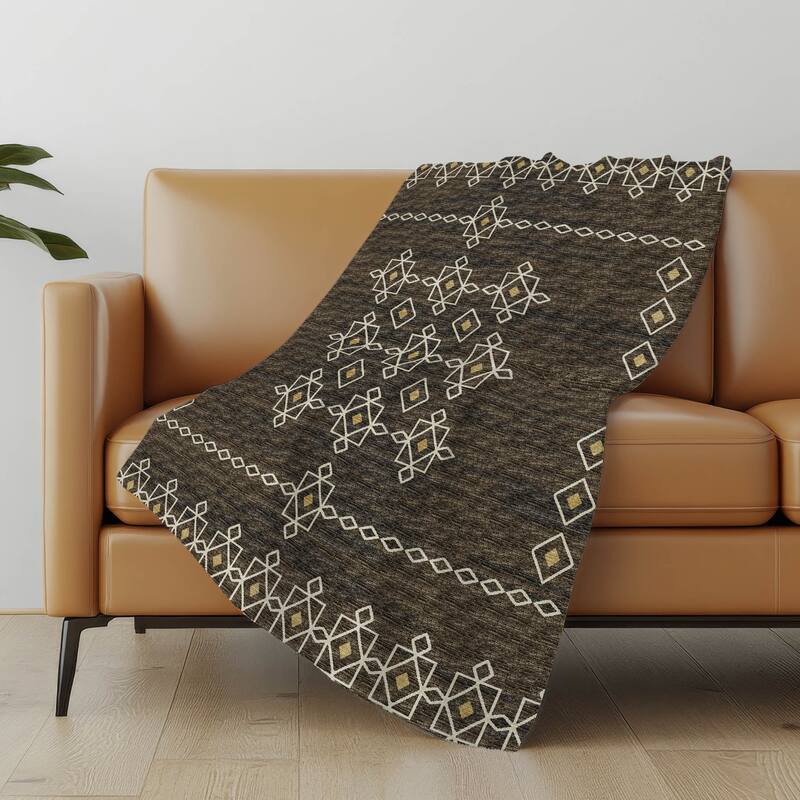Premium Machine Washable ASB109 Boho Moroccan Sherpa Throw Blanket - Brown - 4'2" x 5'10"