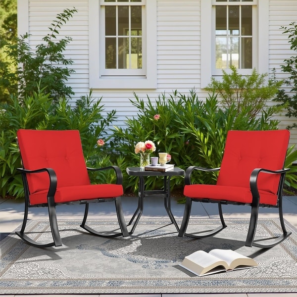 SOLAURA 3 Piece Outdoor Bistro Set, Patio Cushioned Rocking Chairs