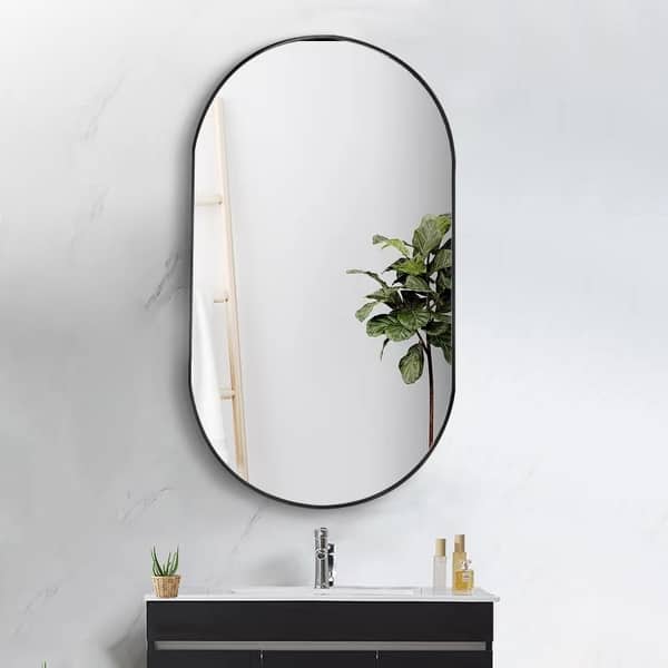 Oval Black Metal Frame Wall Mirror