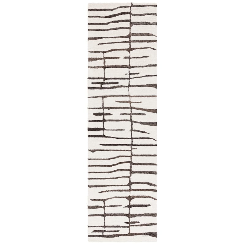 SAFAVIEH Handmade Ebony Yafit Contemporary Wool Rug - 2'3" x 8' Runner - Ivory/Dark Brown