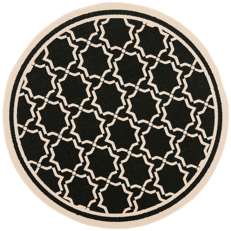 SAFAVIEH Courtyard Gulsin Indoor/ Outdoor Waterproof Patio Backyard Rug - 6'7" Round - Black/Beige