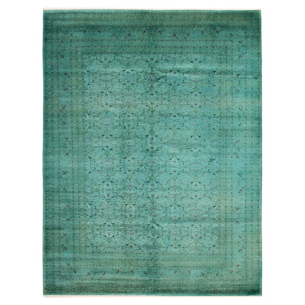 ECARPETGALLERY Hand-knotted Vibrance Cyan Wool Rug - 9'3 x 12'0