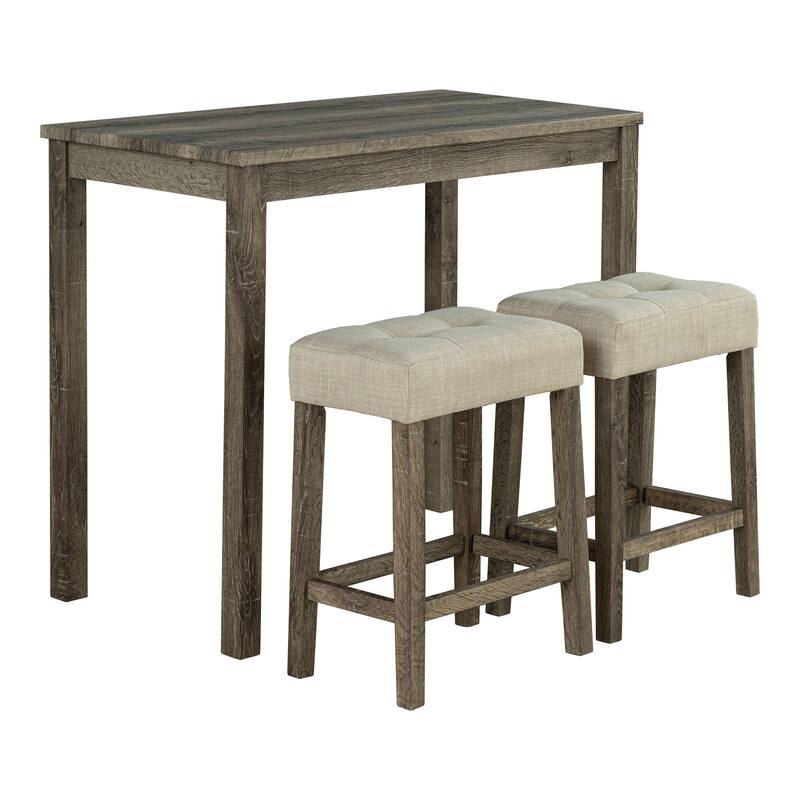 Furniture of America Nassel 3-Piece Brown Wood Counter Height Dining Table Set with Tufted Seat
