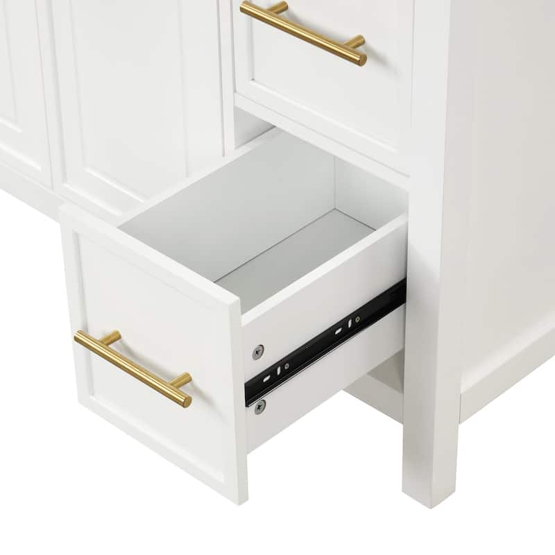 36 inch Freestanding Bathroom Vanity Set in Off White with Integrated Ceramic Sink