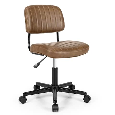 Gymax PU Leather Office Chair Adjustable Swivel Task Chair w/ Backrest - See Details