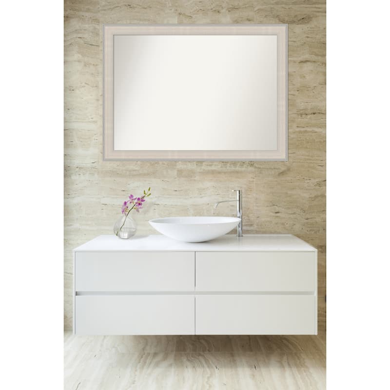 Cottage White Silver Non-Beveled Wood Framed Bathroom Vanity Wall Mirror - Cottage White Silver