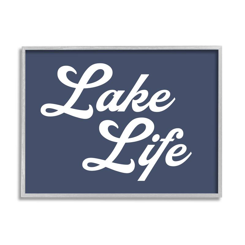 Stupell Trendy Lake Life Phrase Solid Blue Sign Framed Wall Art, Design by Daphne Polselli - 20 x 16 - Grey