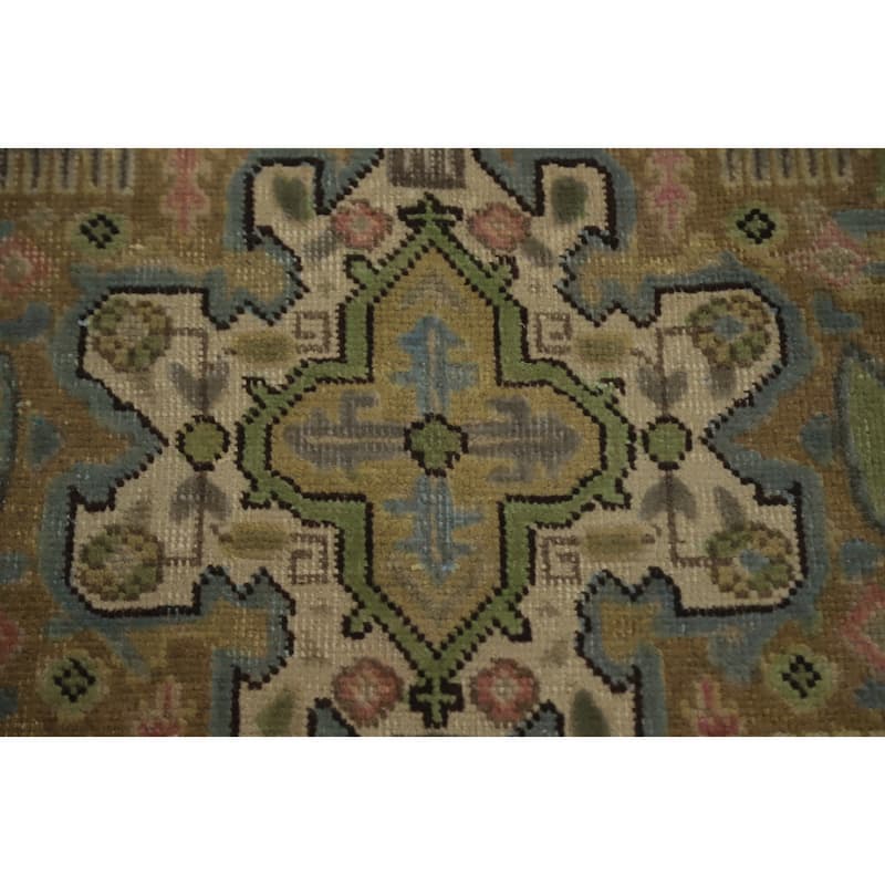 Hand Knotted Oriental 100% Wool Carpet Traditional Medallion Beige & Ivories Tabriz Area Rug - 9' 4'' X 6' 5''