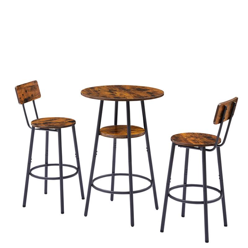 3-Piece Metal Frame Bar Dining Table Set with 2 Stools & Round Table
